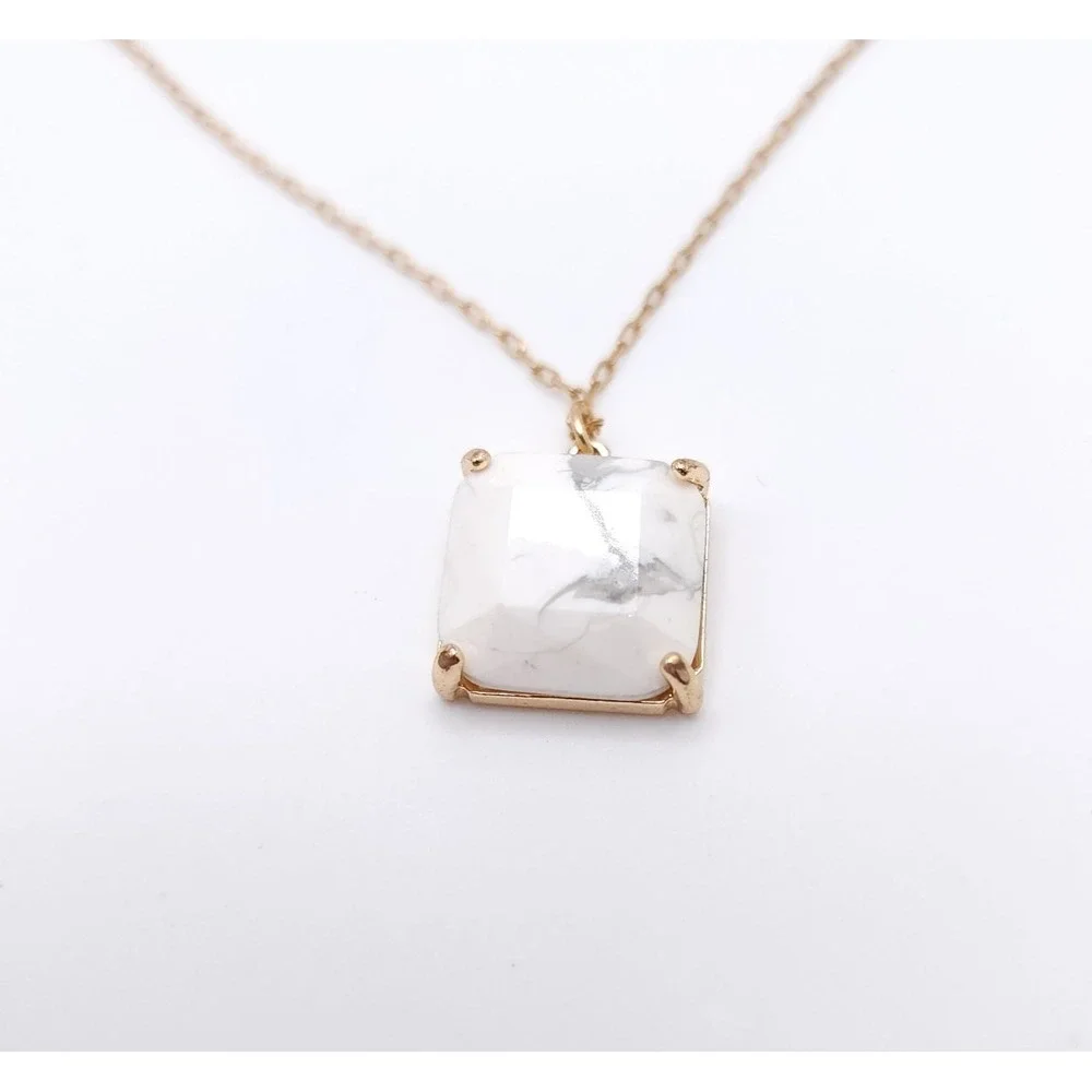 Simply Noelle Gold‎ Marble Pendant Necklace Layered Square Chain